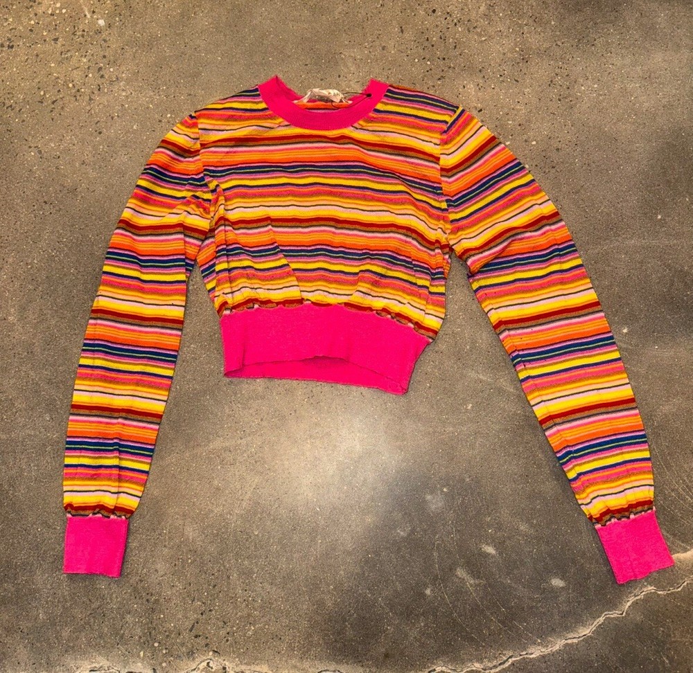 Comme Des Garcons, Cropped Knit Striped Top. Multicolor Bright And Vibrant