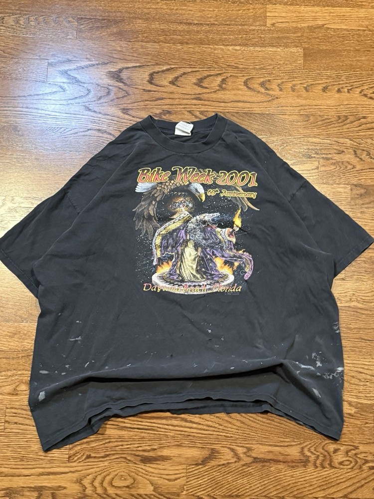 Vintage 2001 Daytona Bike Week Wizard Graphic T-Shirt – Double Sided – XL/XXL