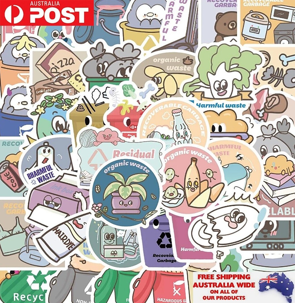50pcs Garbage Rubbish Recycling Sticker Pack Waterproof Graffiti Phone Decal