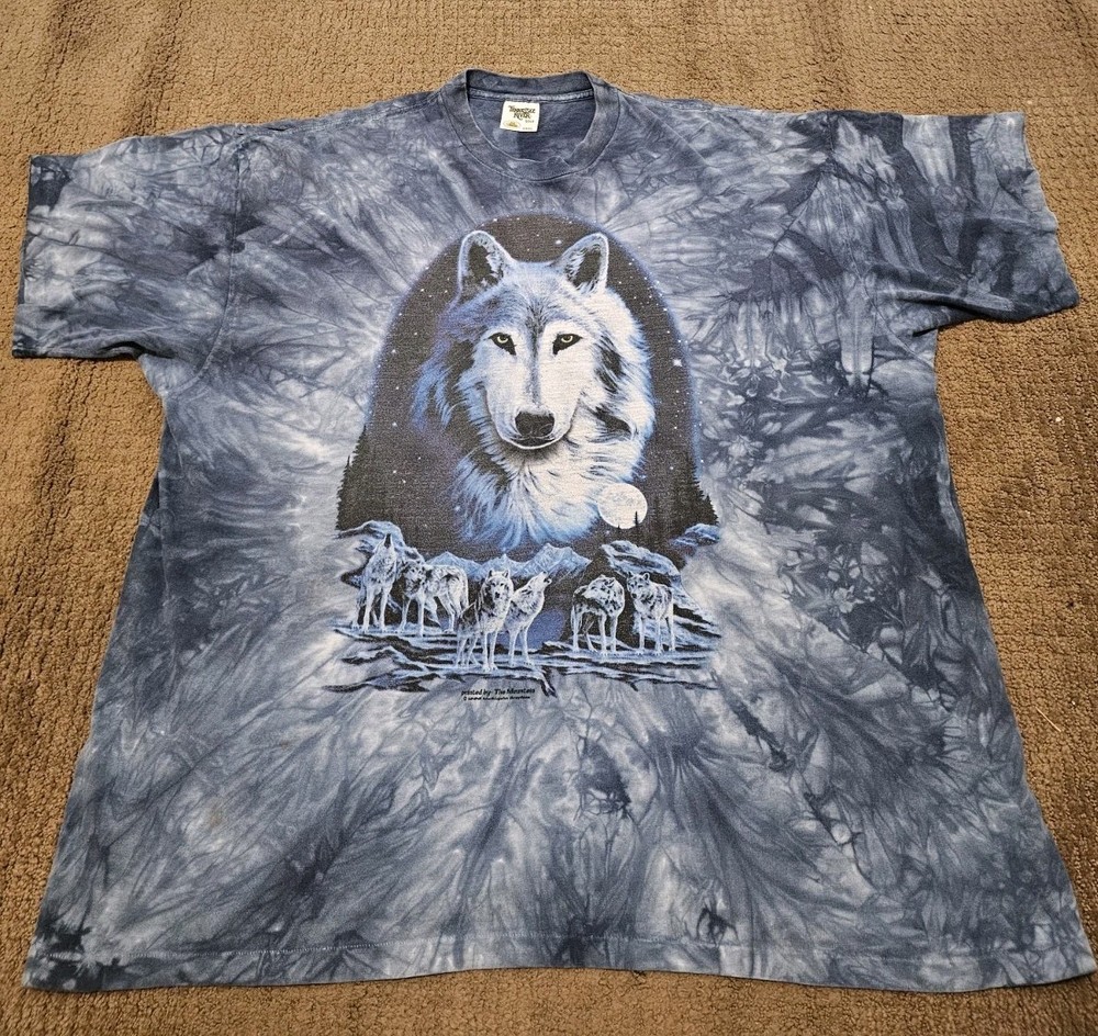 VTG 96 Tennessee River Gold Wolf Pack Blue Single Stitch Tie Dye T-SHIRT - 3XL