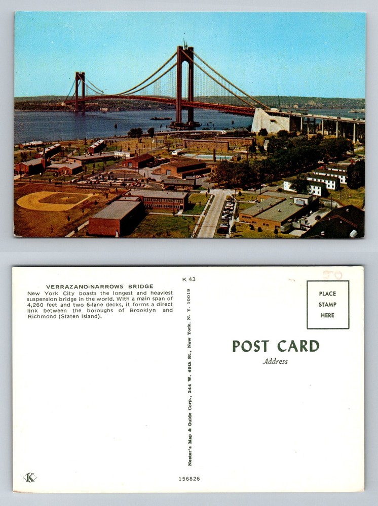 New York City NY, Verrazzano-Narrows Bridge Staten Island Vintage Postcard