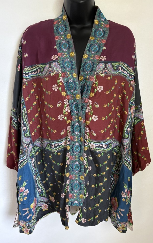 JOHNNY WAS 100% Silk Reversible Kimono w/ Pockets M
