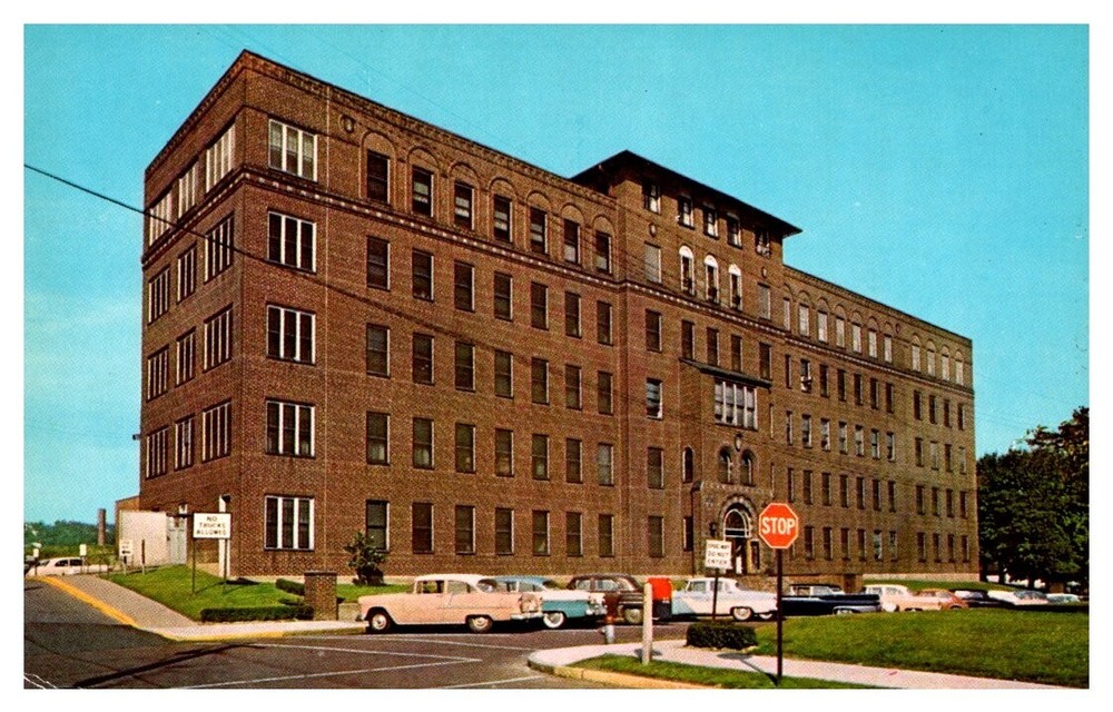1950s Cars Parked at New Castle Hospital Pennsylvania Vintage Postcard