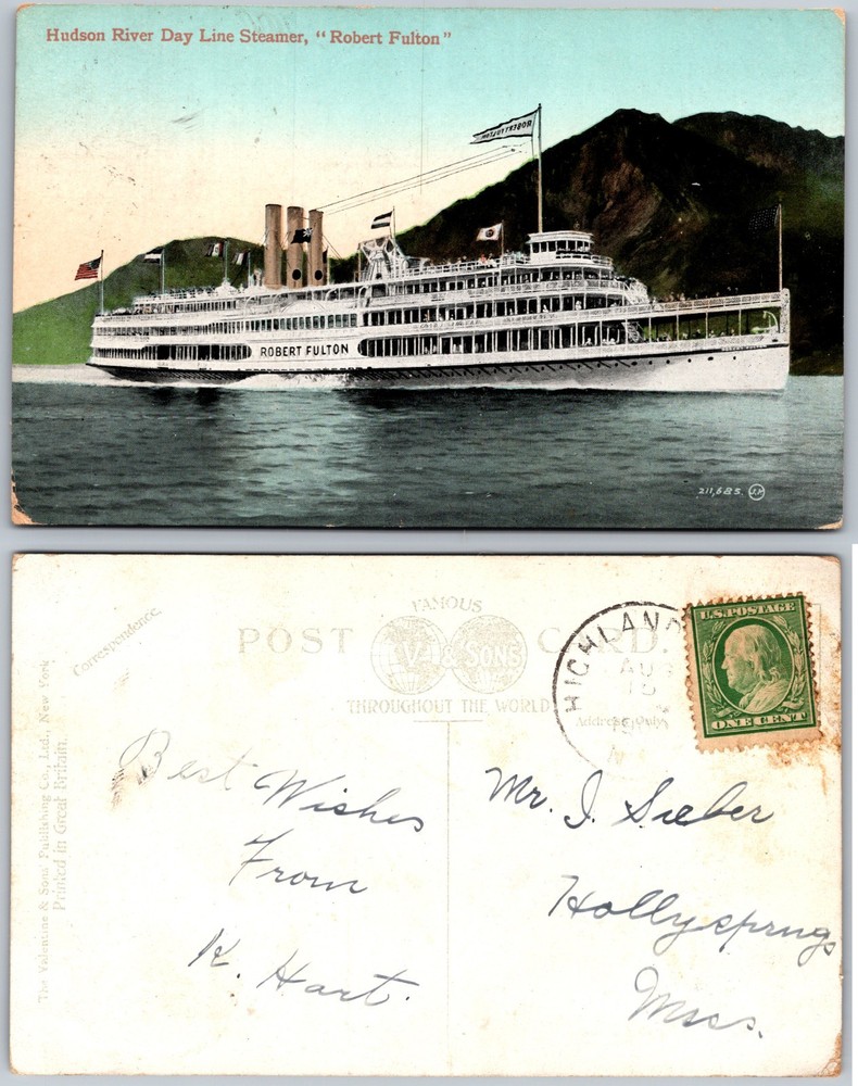 Hudson River Day Line Steamer Robert Fulton Postcard