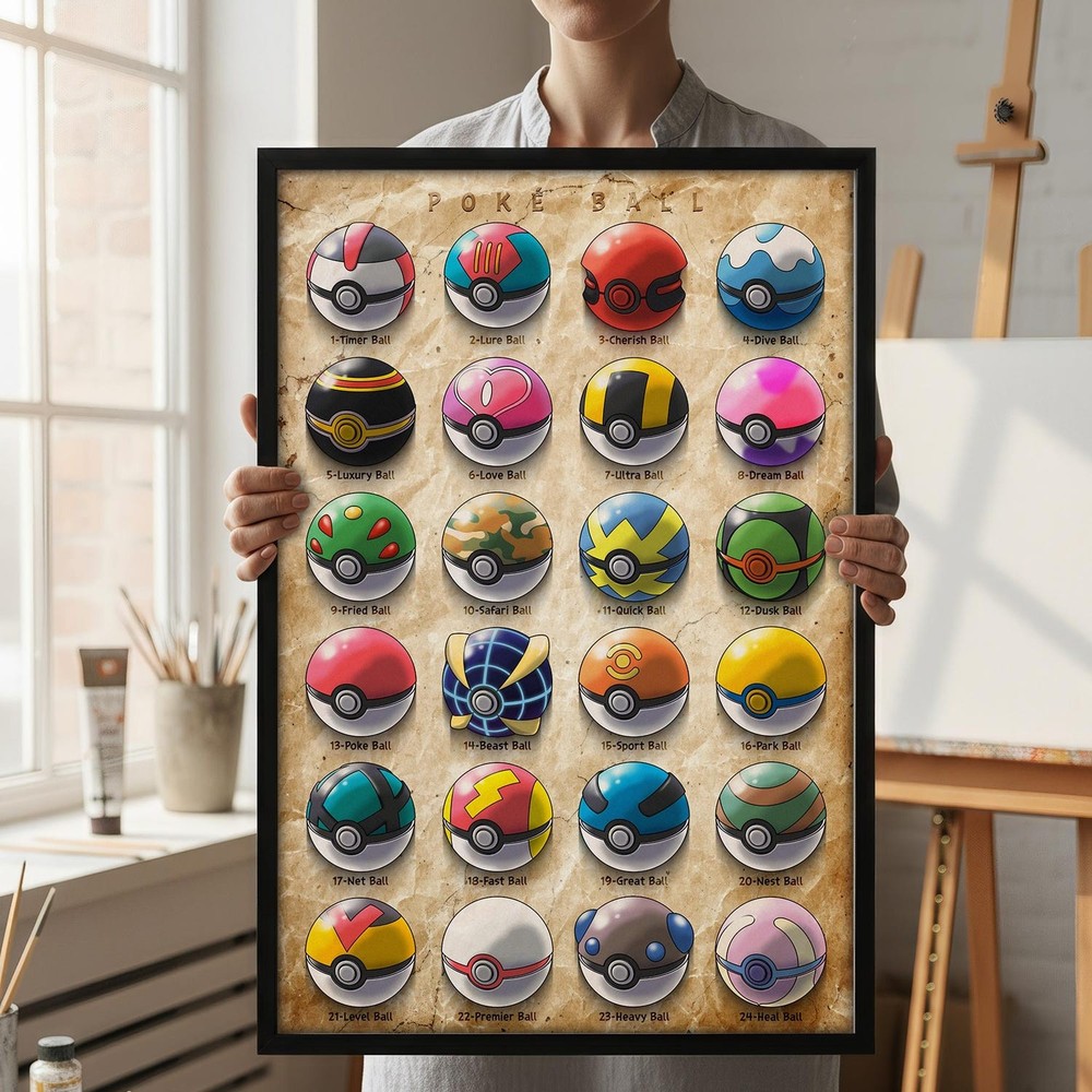 Poké Ball Poster, Pokemon Gaming Wall Art Decor