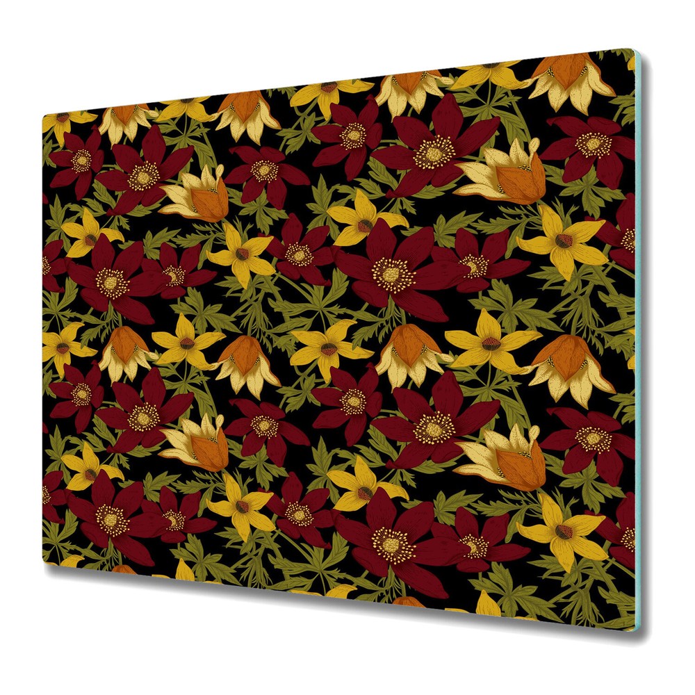 Tempered Glass Worktop Saver Kitchen Vintage daisies brown and yellow 60x52