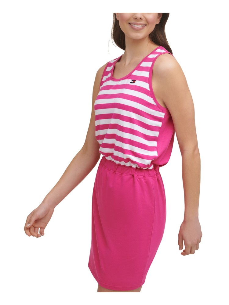 TOMMY HILFIGER SPORT Womens Pink Baby Terry Cinched Elastic Waist Dress M