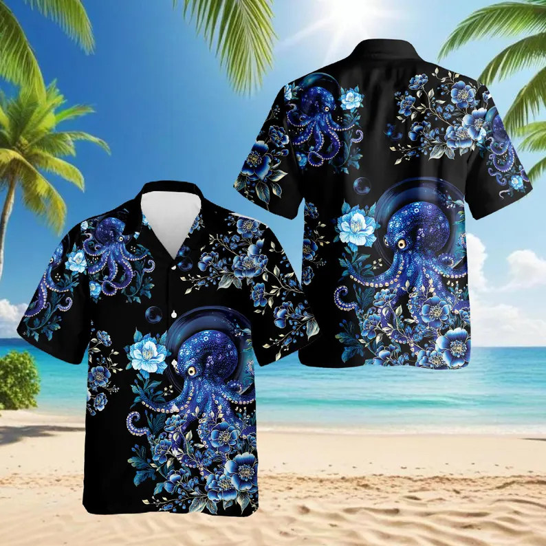 Blue Octopus Hawaii Shirt Ocean Sea Mens Womens Aloha