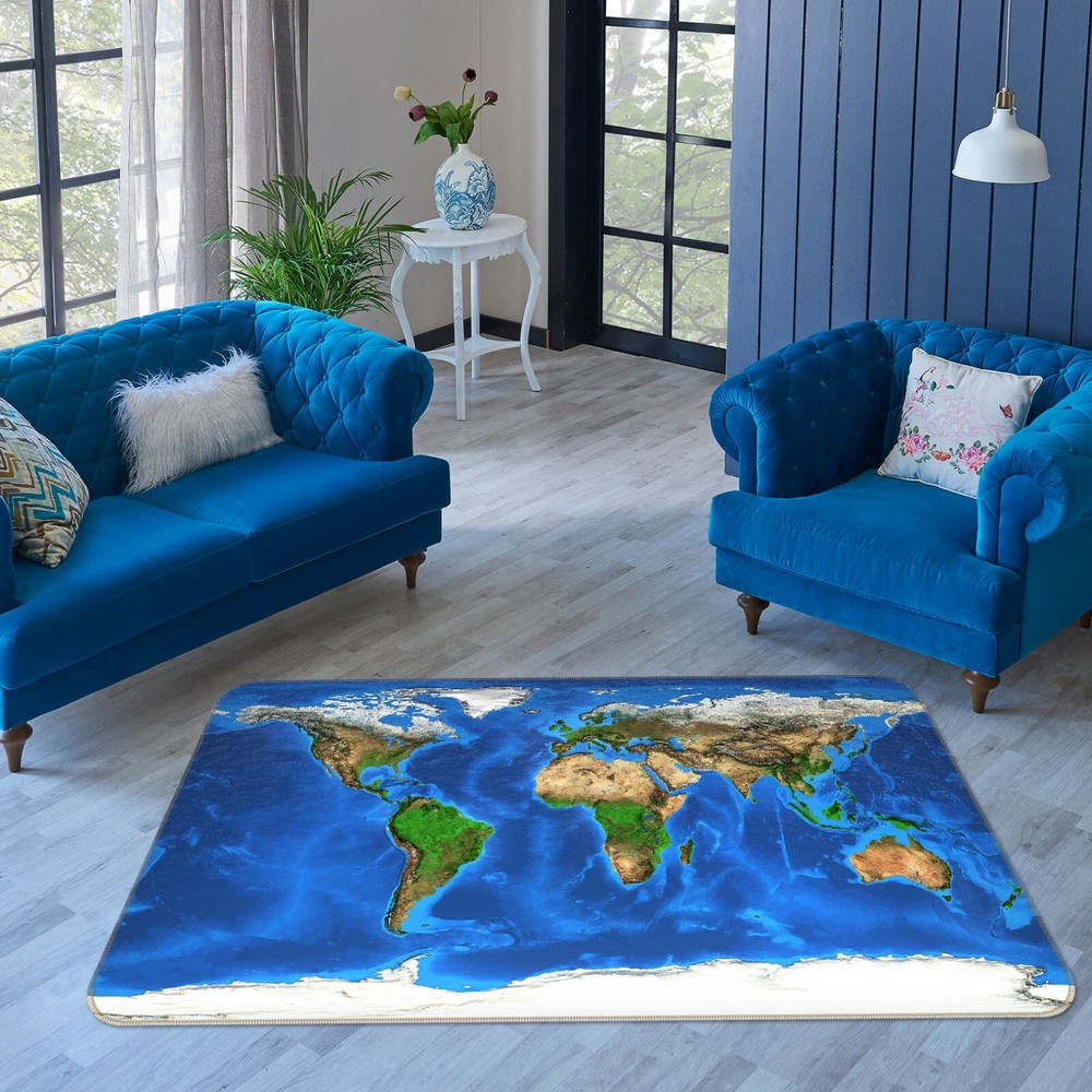 3D Blue Ocean World Map Non-Slip Rug Mat Elegant Photo Carpet for Bedroom 779NAO Fay