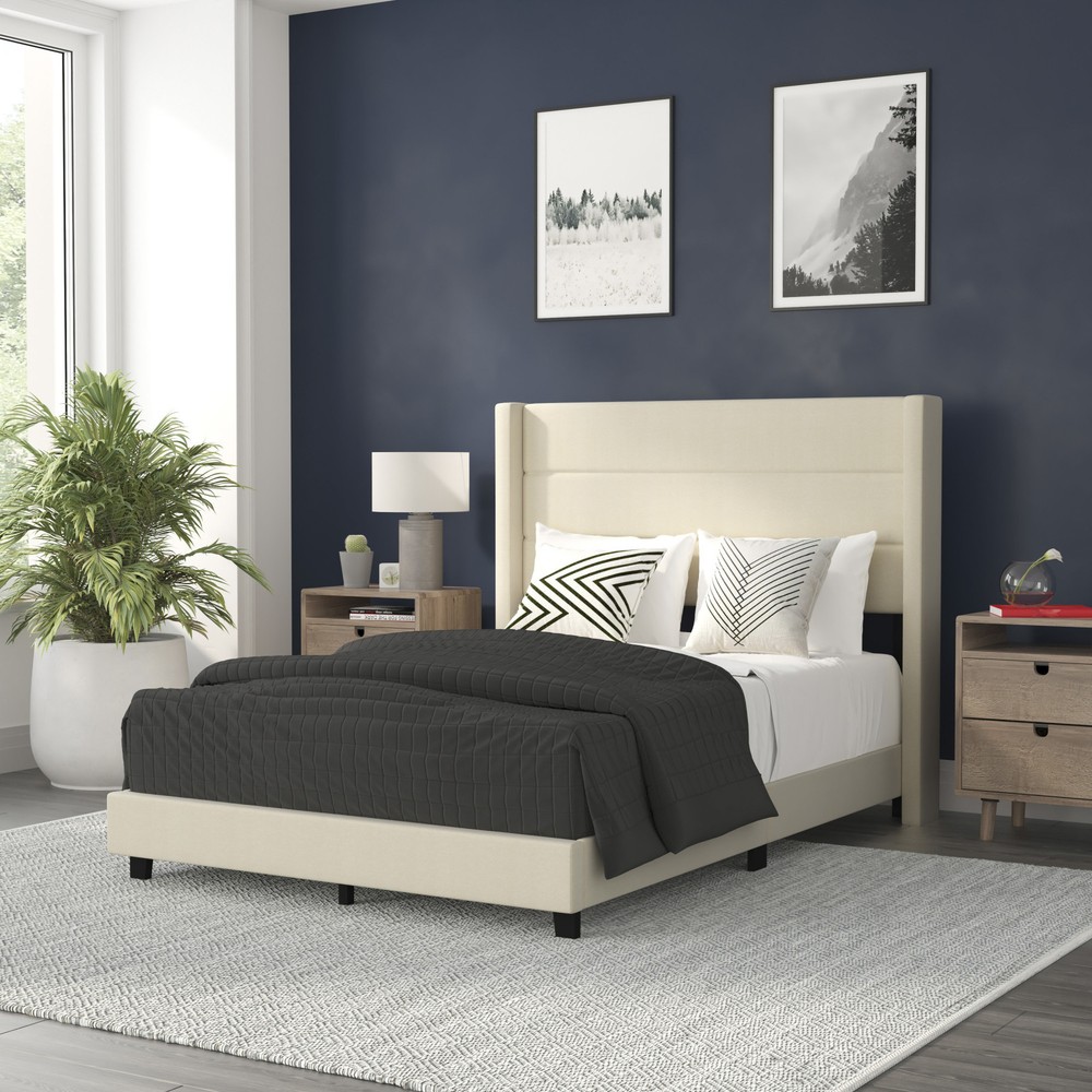 Roseto FFIF46441 Miltiades Full Wood Platform Bed Frame in Beige