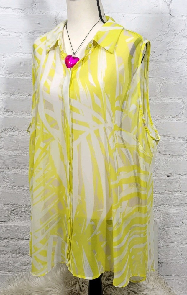 Lane Bryant Blouse Women’s 26 Yellow Sheer Tropical Sleeveless