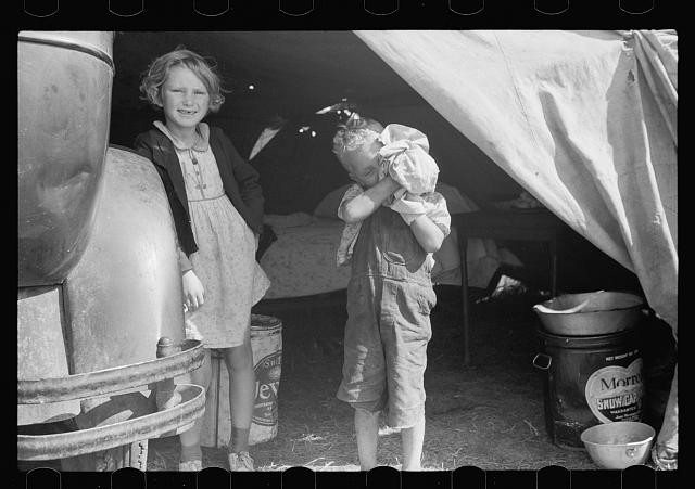 Berrien County Michigan 1940 Migrant Camp Children in Tent FSA John Vachon