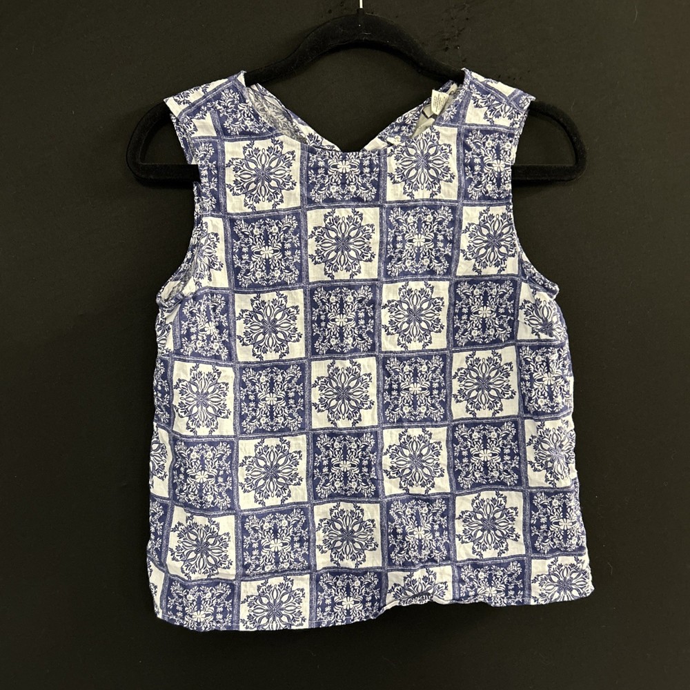 Joie Woman’s Linen Sleeveless Shirt Size Small  Blue And White