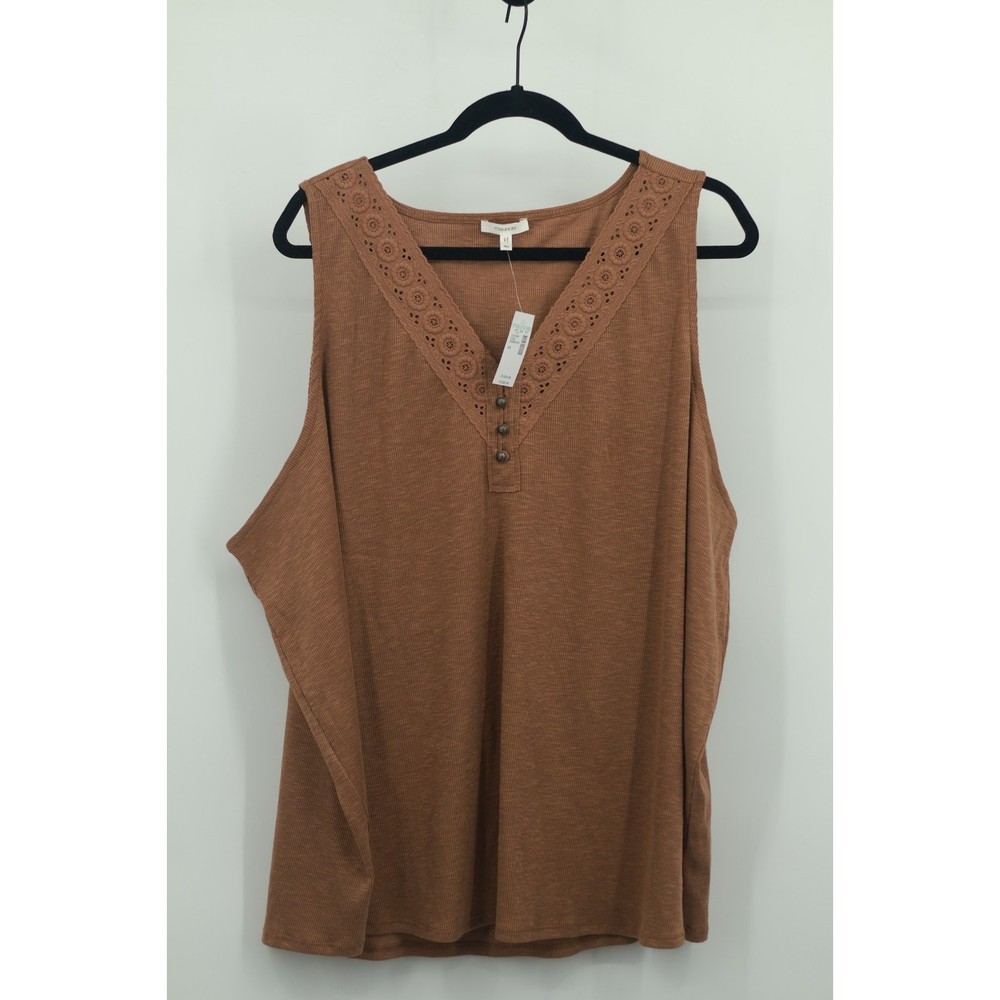 Maurices Women's Crochet Yoke Henley Tank Top 4X Plus Size V-Neck sleeveless
