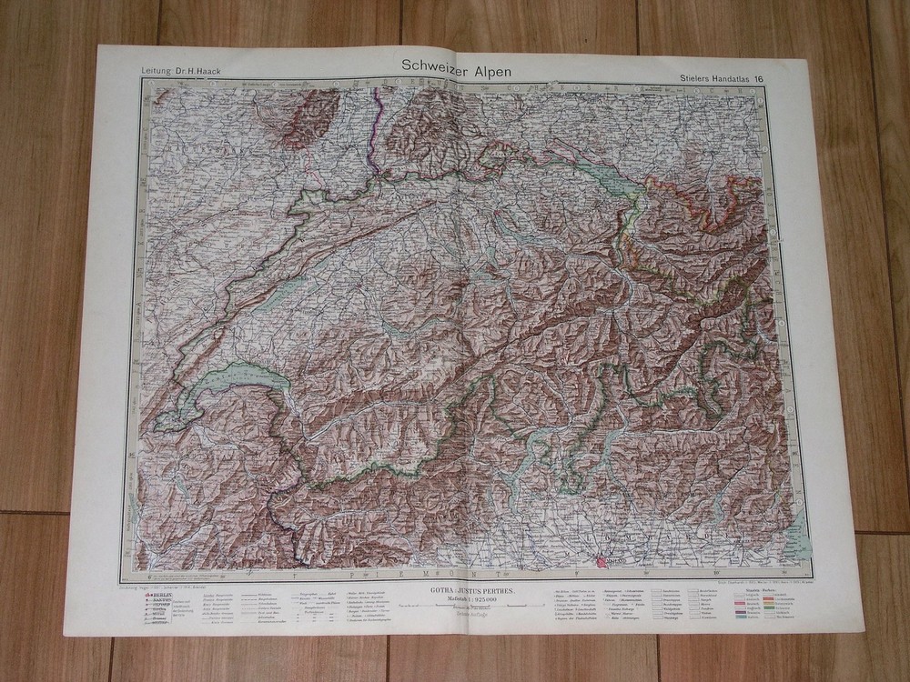 1927 Vintage Map Of Switzerland / Alps