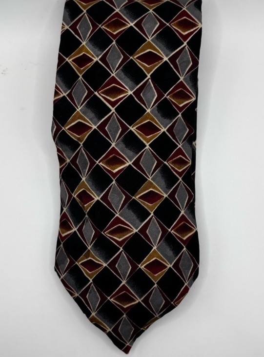 Carlo Battini Diamond Patterned Tie in Black, Red, and Gold