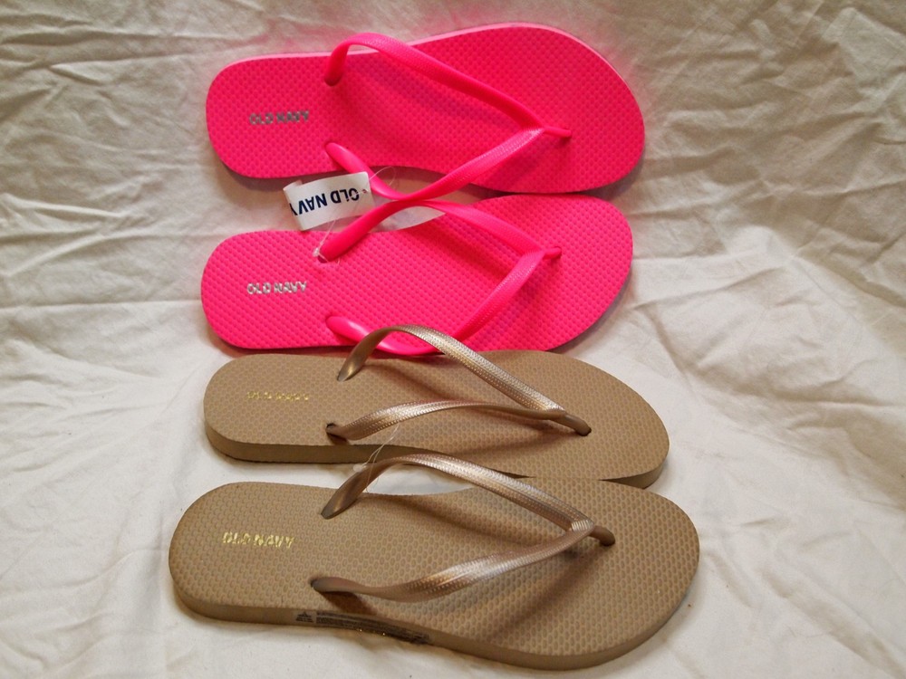 2pc Old Navy Flip Flops Beach Sandals for Women Brown Pink Size 8 NEW!