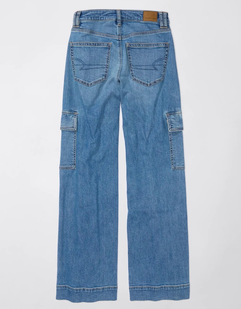 American Eagle Jeans Super High Rise Waisted Cargo Baggy Wide Leg Stretch 16 R