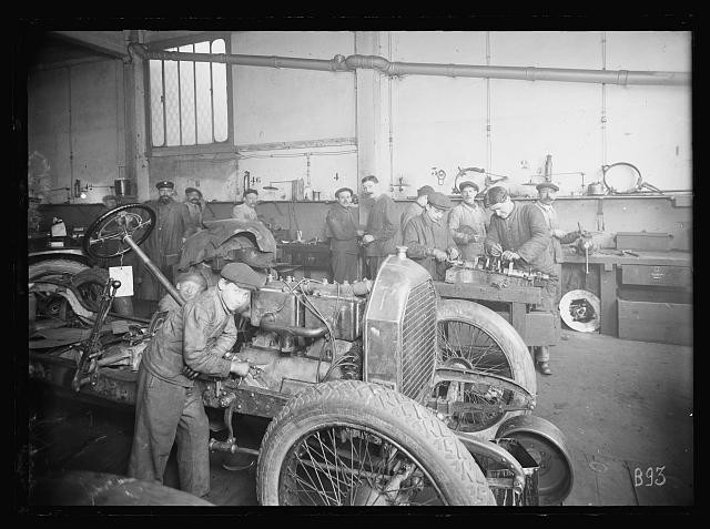 Paris France American Red Cross Garage Interior 1919 Mechanics Workers
