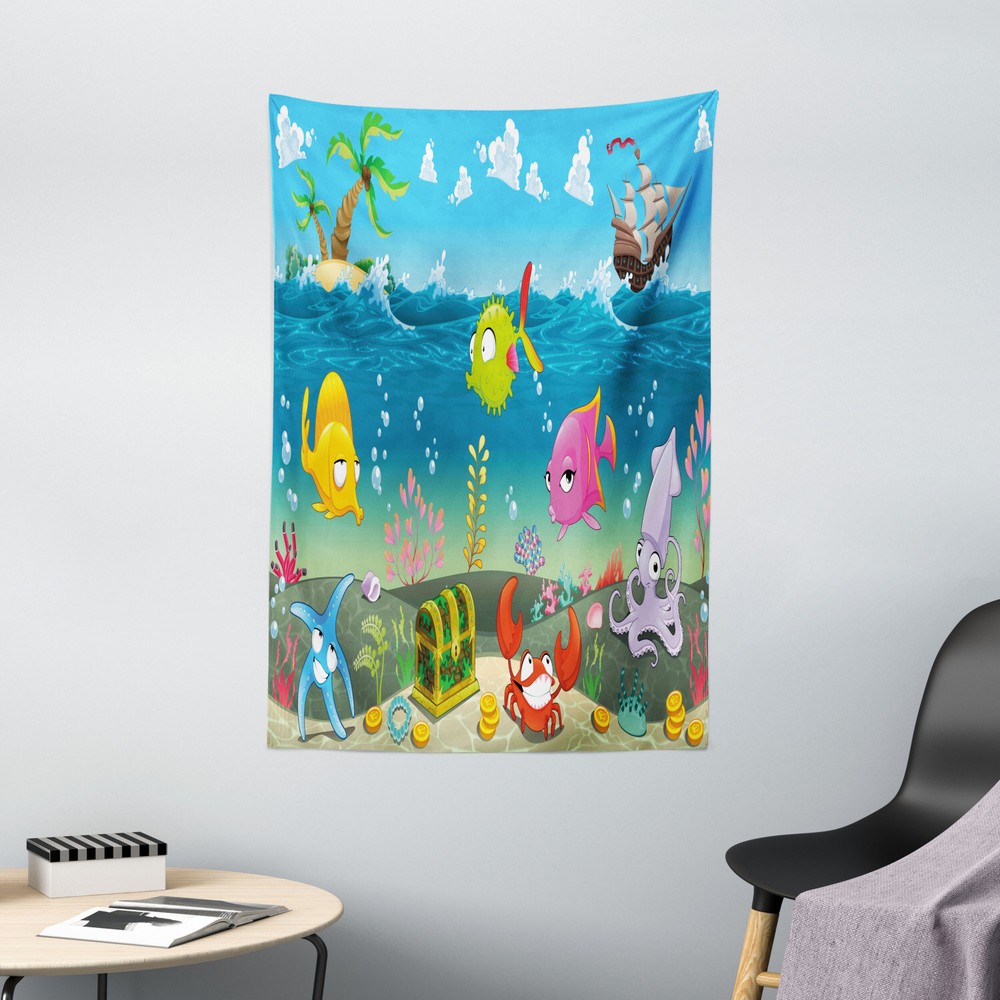 Kids Tapestry Sea Animals Underwater Print Wall Hanging Decor