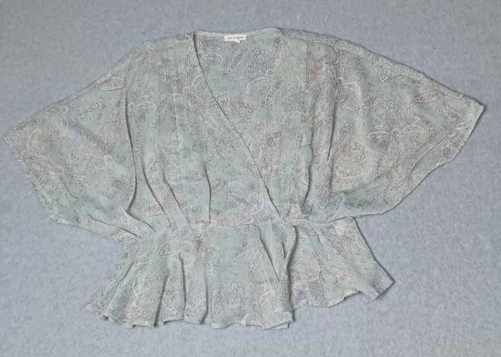 Blu Pepper Sheer Ponch Style Blouse Womens Size Medium Blue Vneck Flowy Boho