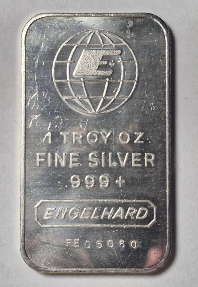 1 Oz  Engelhard .999 Fine Silver Bar  Serial Number Fe05060