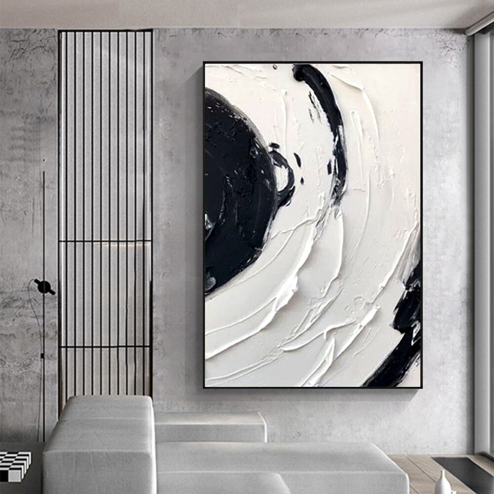 Hand Painted Abstract 3D Thick Oil Paintings Black And White Canvas Art Painting