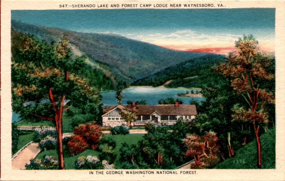 Sherando Lake, Forest Camp Lodge, Waynesboro, VA, George Washington Postcard