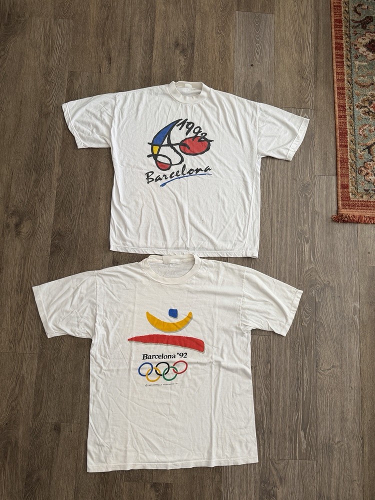 VINTAGE Barcelona Olympic 1992 Graphic T-shirt XL USA 90s Single Stitch Lot Of 2
