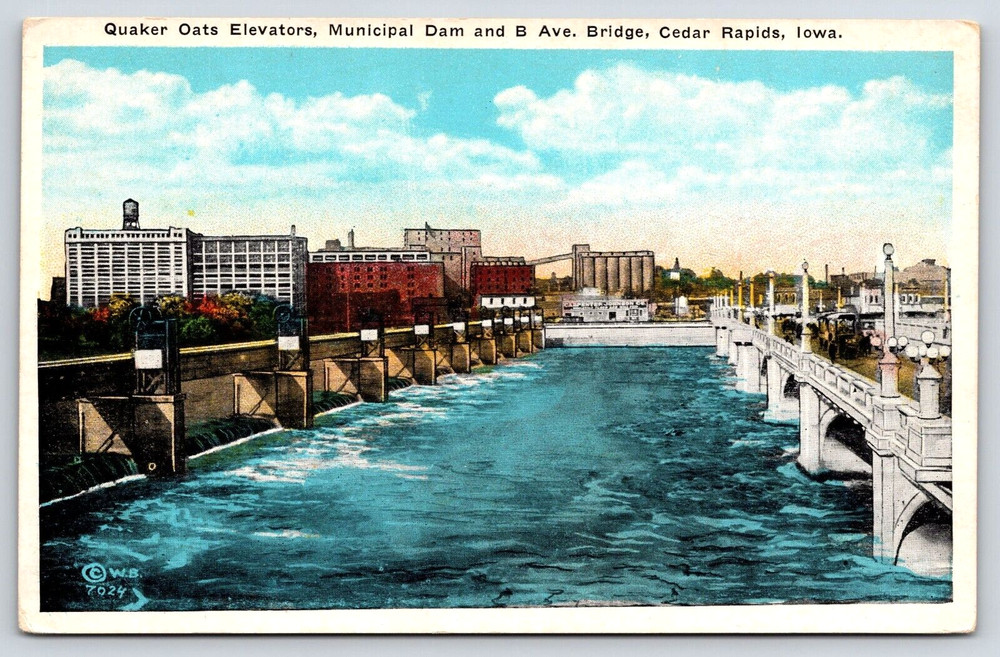 Vintage Old Antique Outdoor Postcard Dam Bridge Water Cedar Rapids Iowa USA