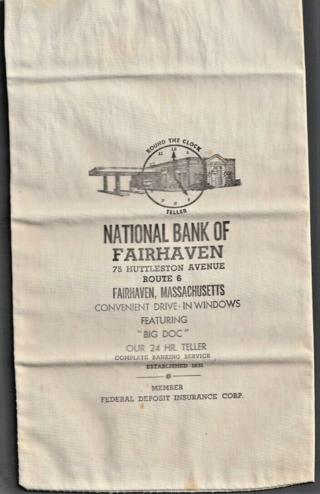 Money Bag National Bank Of Fairhaven MA Huttleston Ave New Bedford {j6