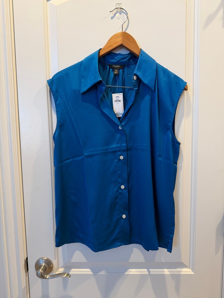 NWT Banana Republic Blouse Sleeveless Button Up Teal Blue ~~ Size M