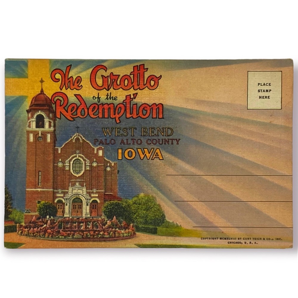 The Grotto of the Redemption, West Bend Iowa Vintage Souvenir Postcard Folder