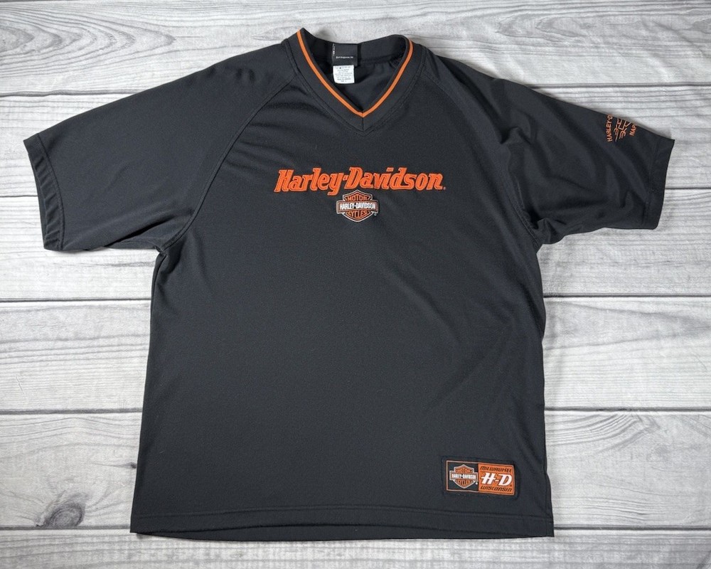 Vintage Harley Davidson Shirt Mens L Black V-Neck Motorcycle Jersey  Naples FL