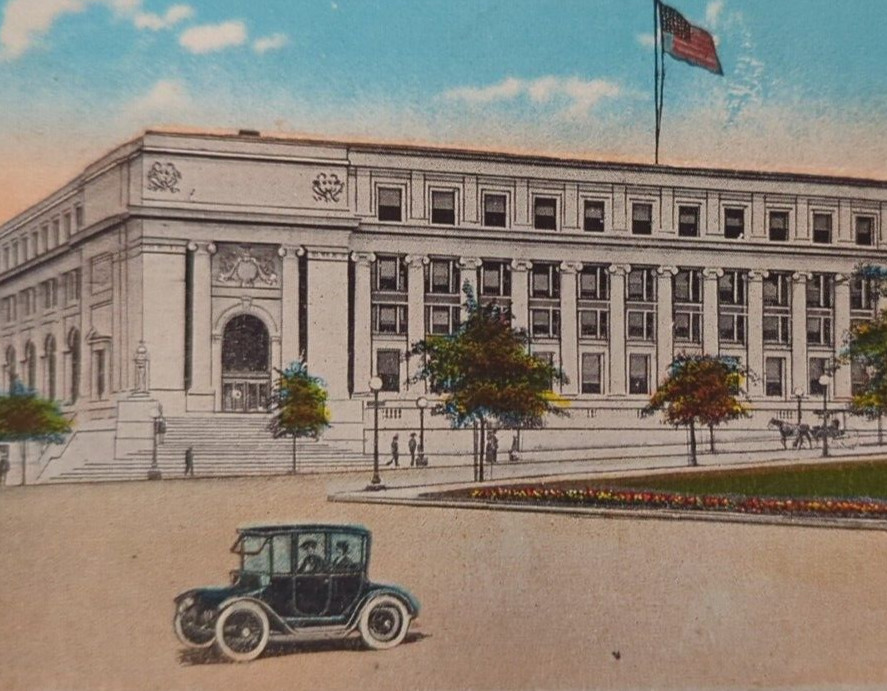 New Post Office Washington DC Adjoining Terminal Station Old Car VTG Postcard