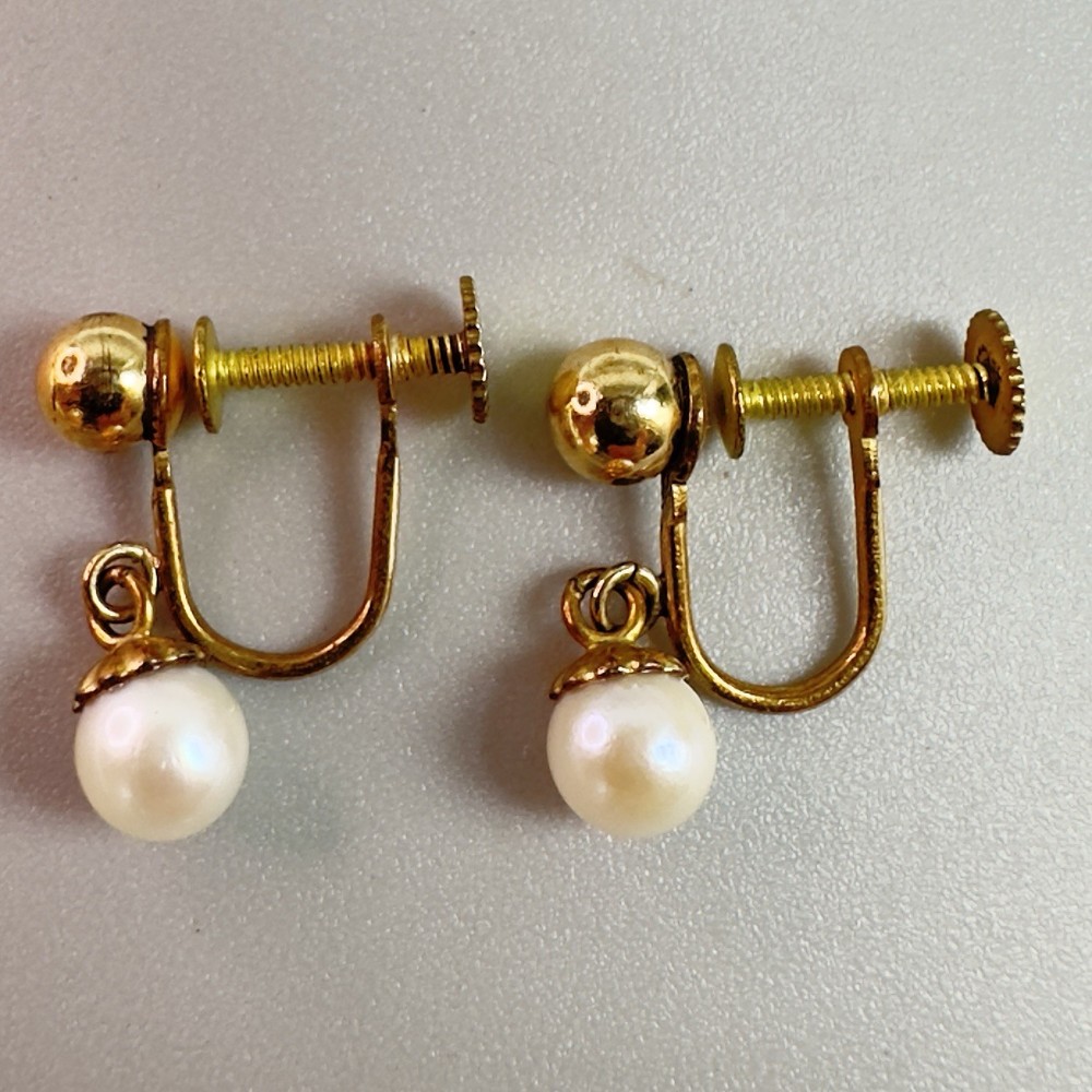 Vintage VNS 1950s Gold Filled Freshwater Pearl Drop Dangle Earrings Screw Back