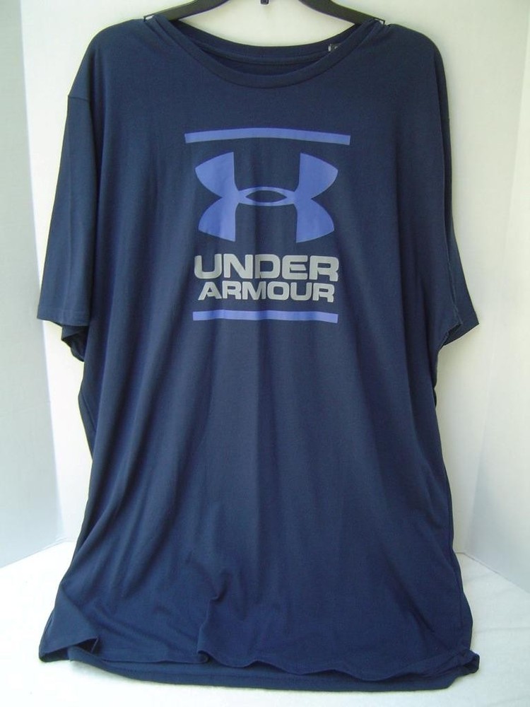 New Mens Under Armour Navy Blue Loose Fit Shirt W/Indigo And Gray Logo Size Xxl