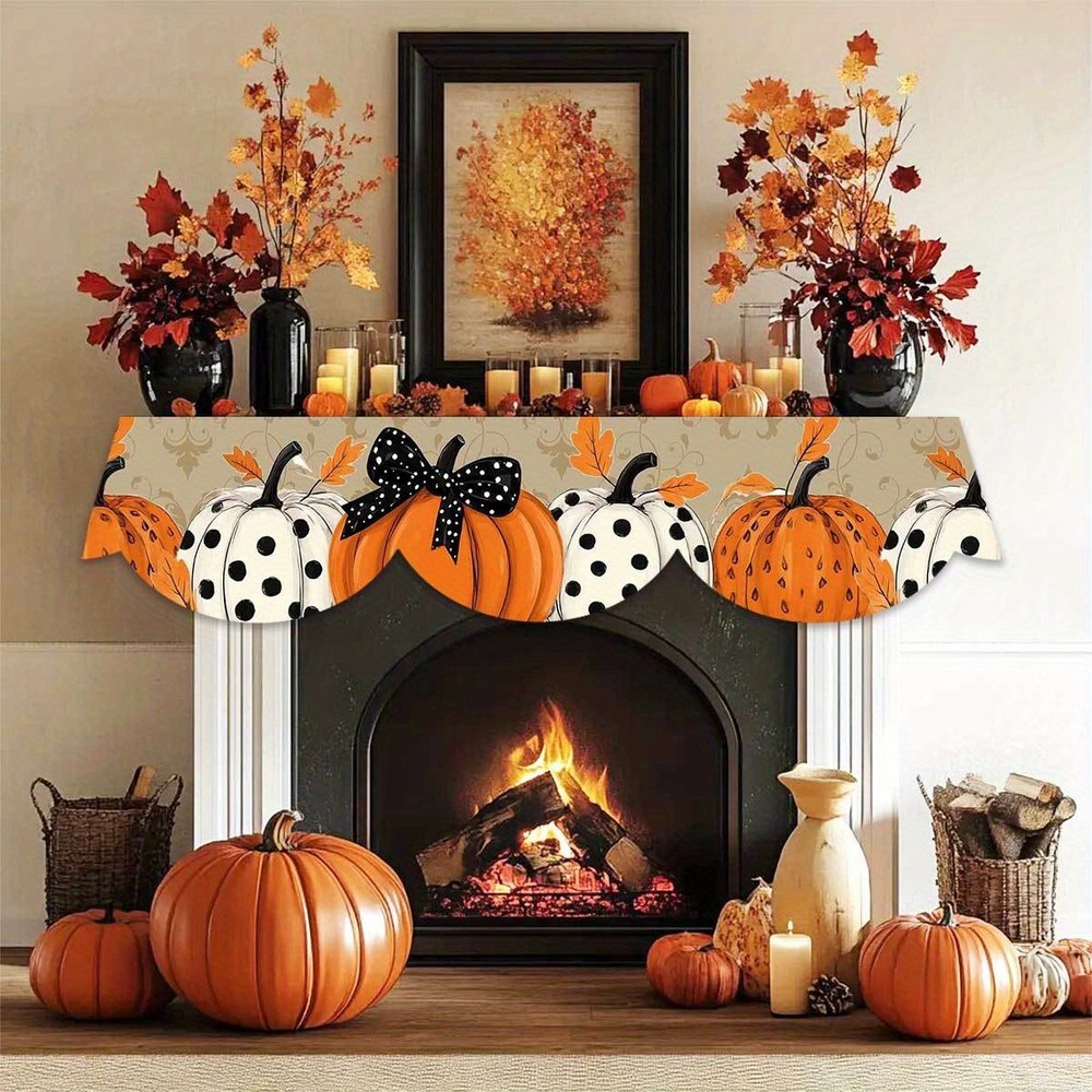 Fall Pumpkin Fireplace Scarf Thanksgiving Maple Leaves Mantel Shelf Scarf Decor