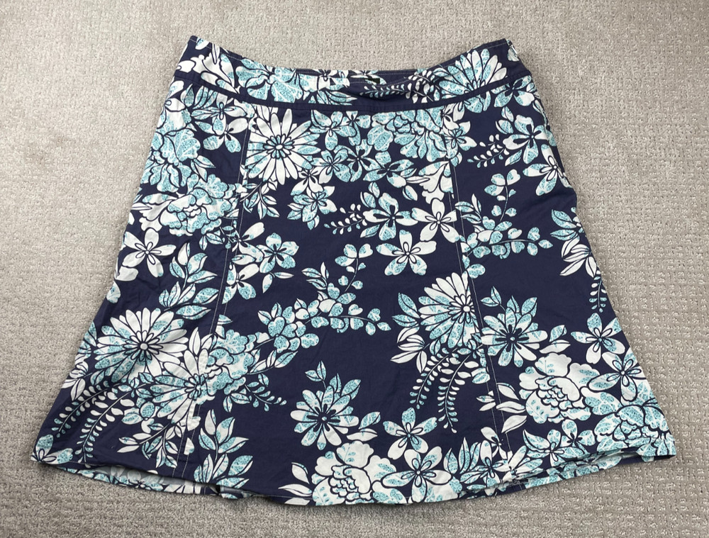 Eddie Bauer Skirt Womens 18 Blue Hawaiian Floral Cotton Blend Resort Beach Luau