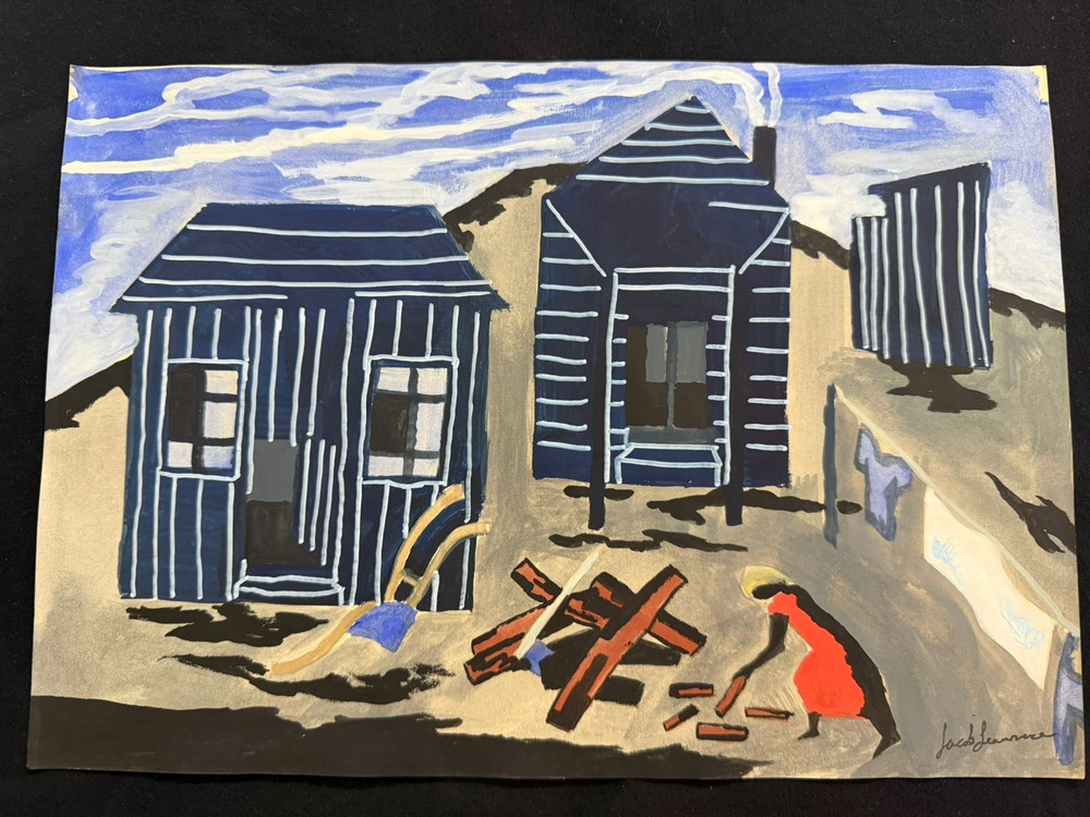 Jacob Lawrence painting drawing on old paper signed stamped