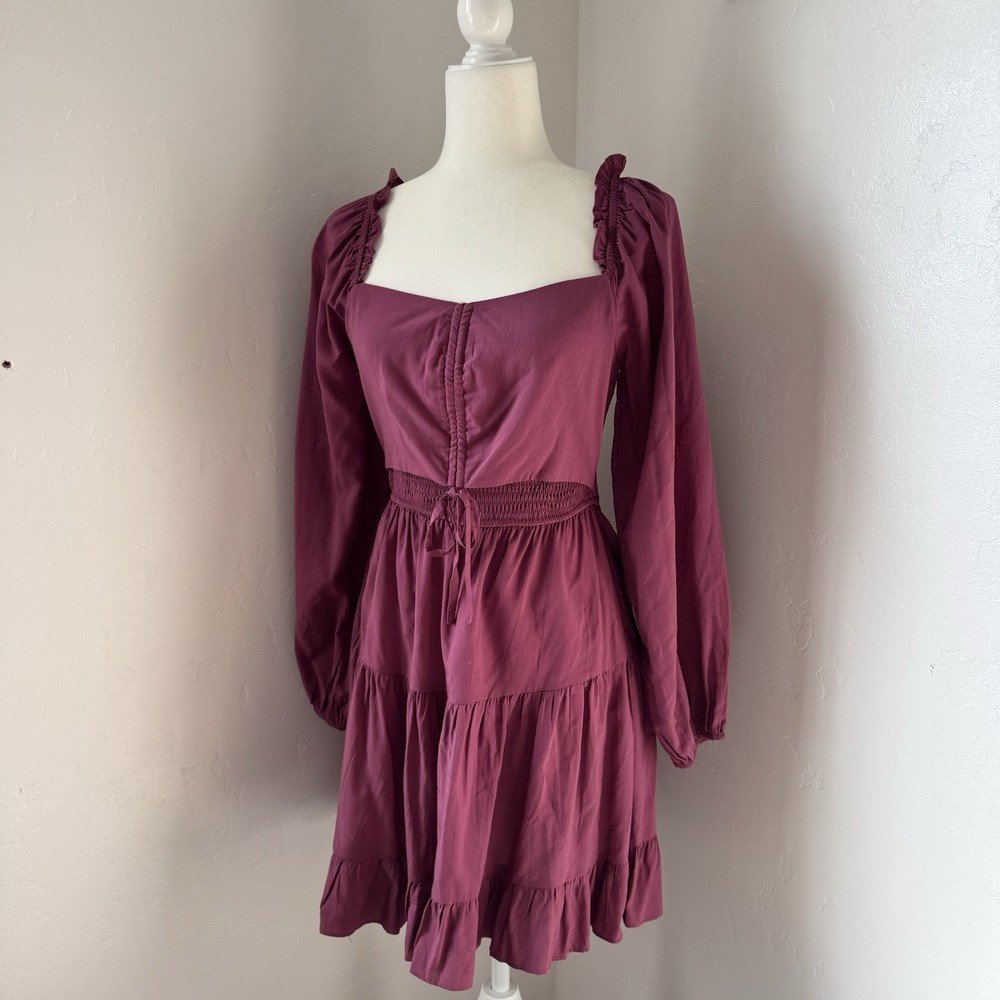 NWT Long-Sleeve Maroon Dress Women’s Small, Smocked,Flowy, Spring