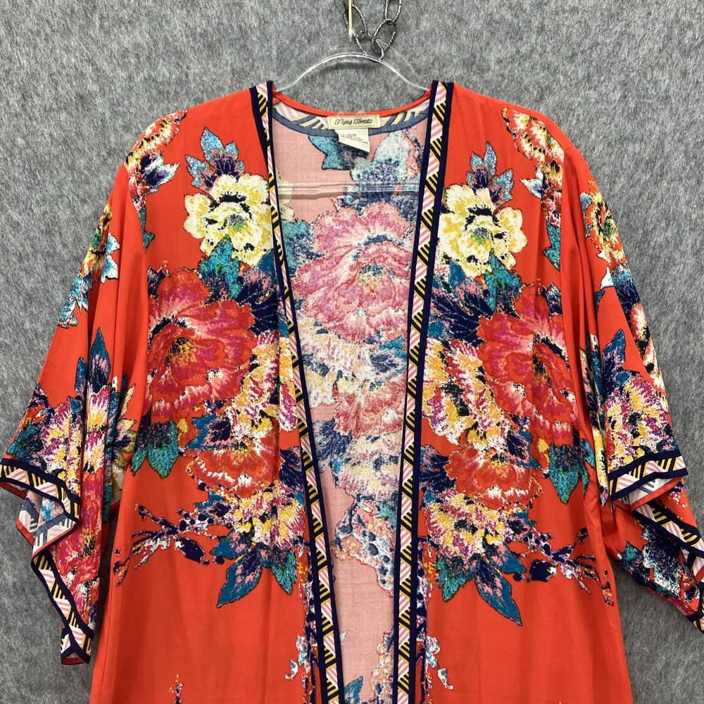 Flying Tomato Floral Topper Kimono Womens S/M Orange Red Boho Peasant Cover Up