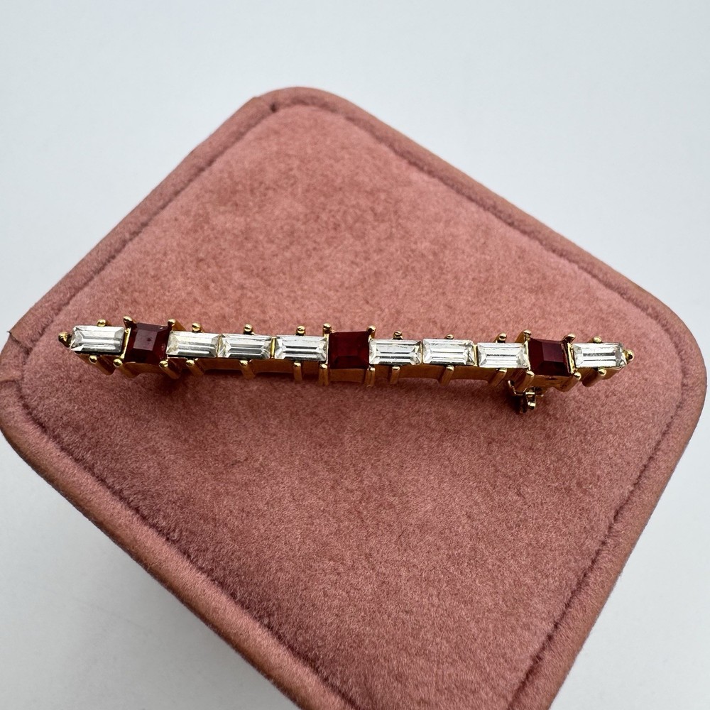 Vintage Dainty Christian Dior Gold Tone Rhinestone Crystal Bar Brooch