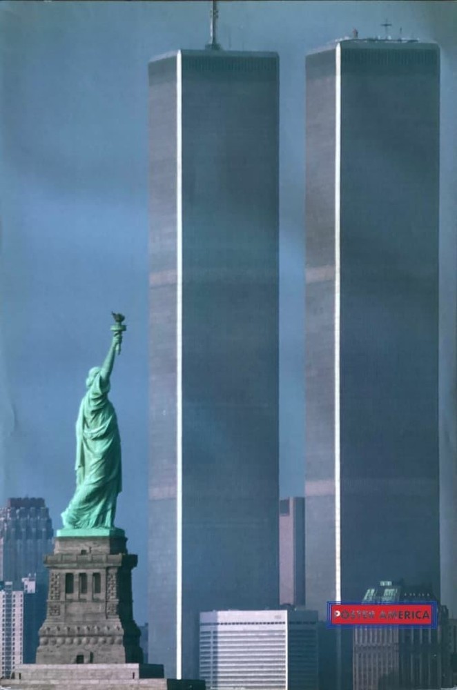 663318 America Stands Tall With Statue Of Liberty And Wtc Towers Poster