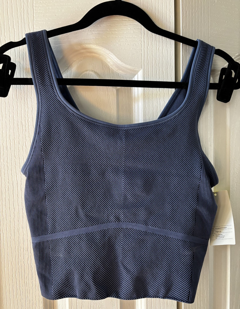 NWT: Women's All in Motion tight fit crop tank top, blue stripe, size XXL