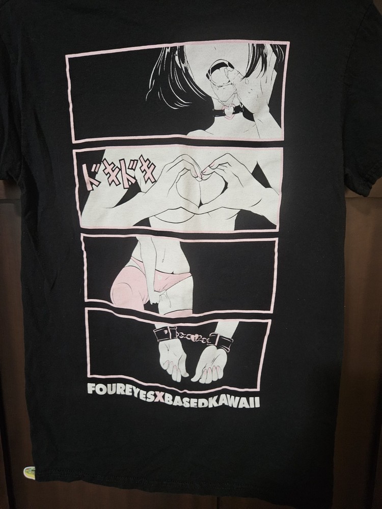 EUC Foureyes x Based Kawaii Shirt Four Panel Hentai Anime Graphic Tee Size Small