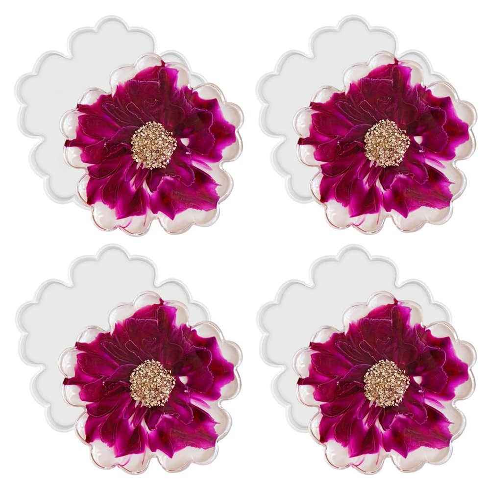 RESINWORLD 4 Inch Flower Coaster Molds 4 Pack Silicone Glossy Reusable for DIY Crafts