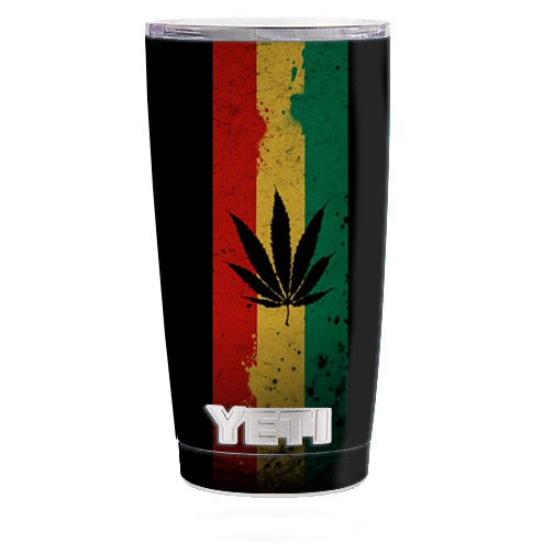 Skin Decal for Yeti 20 oz Rambler Tumbler Cup / Rasta Weed Pot Leaf Red