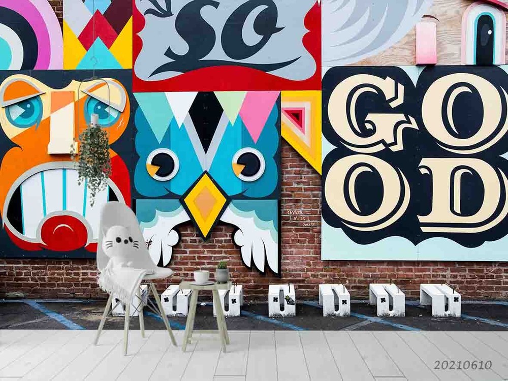 3D Abstract Art Graffiti Self-adhesive Removeable Wallpaper Wall Mural-image