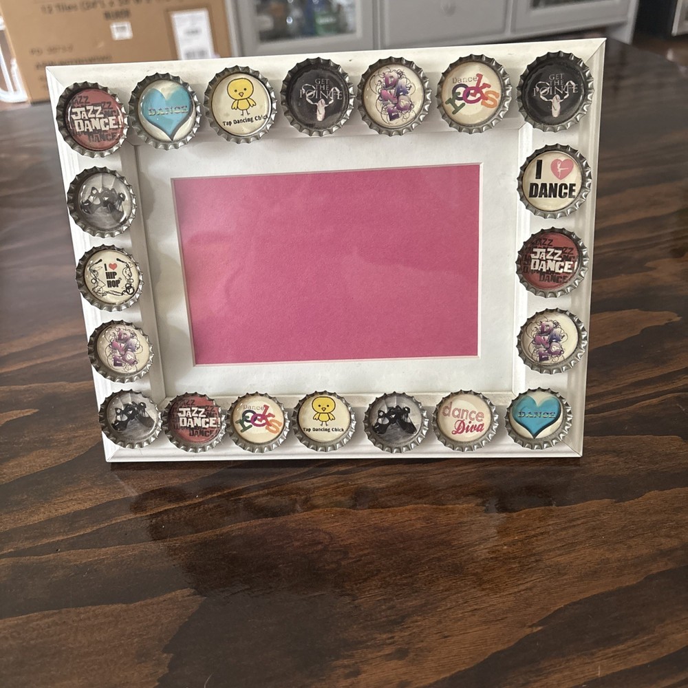 Dance Theme Bottle Cap UNIQUE Vintage Looking Picture Frame For 4 X 6 White